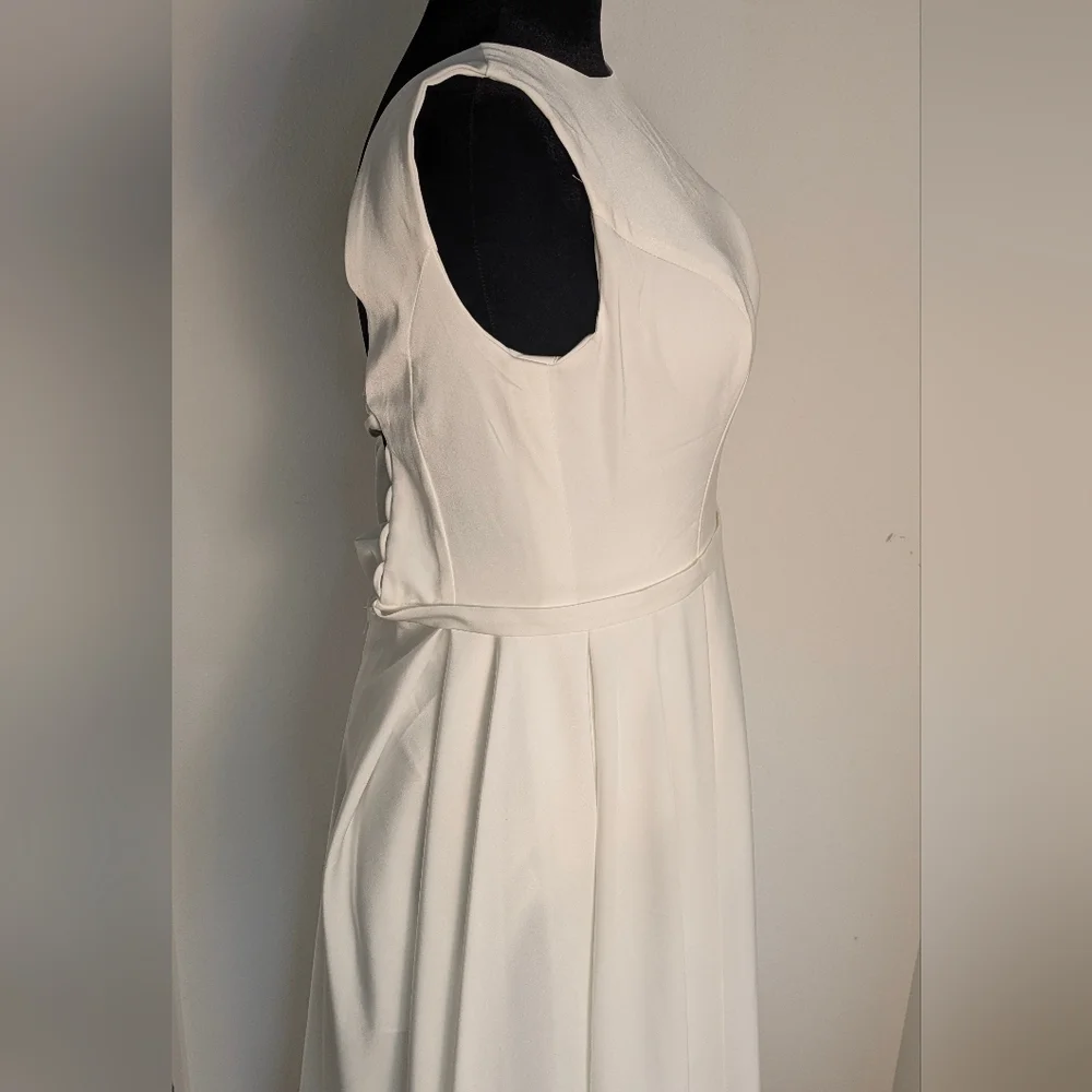 Off White Boatneck Midi Wedding Dress Romantic Lace-Up Back and bow Sz 6 NEW - Picture 6 of 16